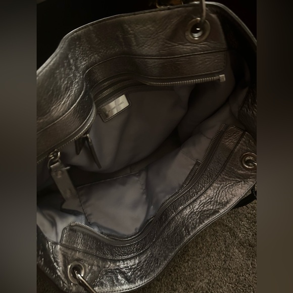 Michael Kors Metallic Silver/Black Leather Skorpios Tote - Picture 11 of 14
